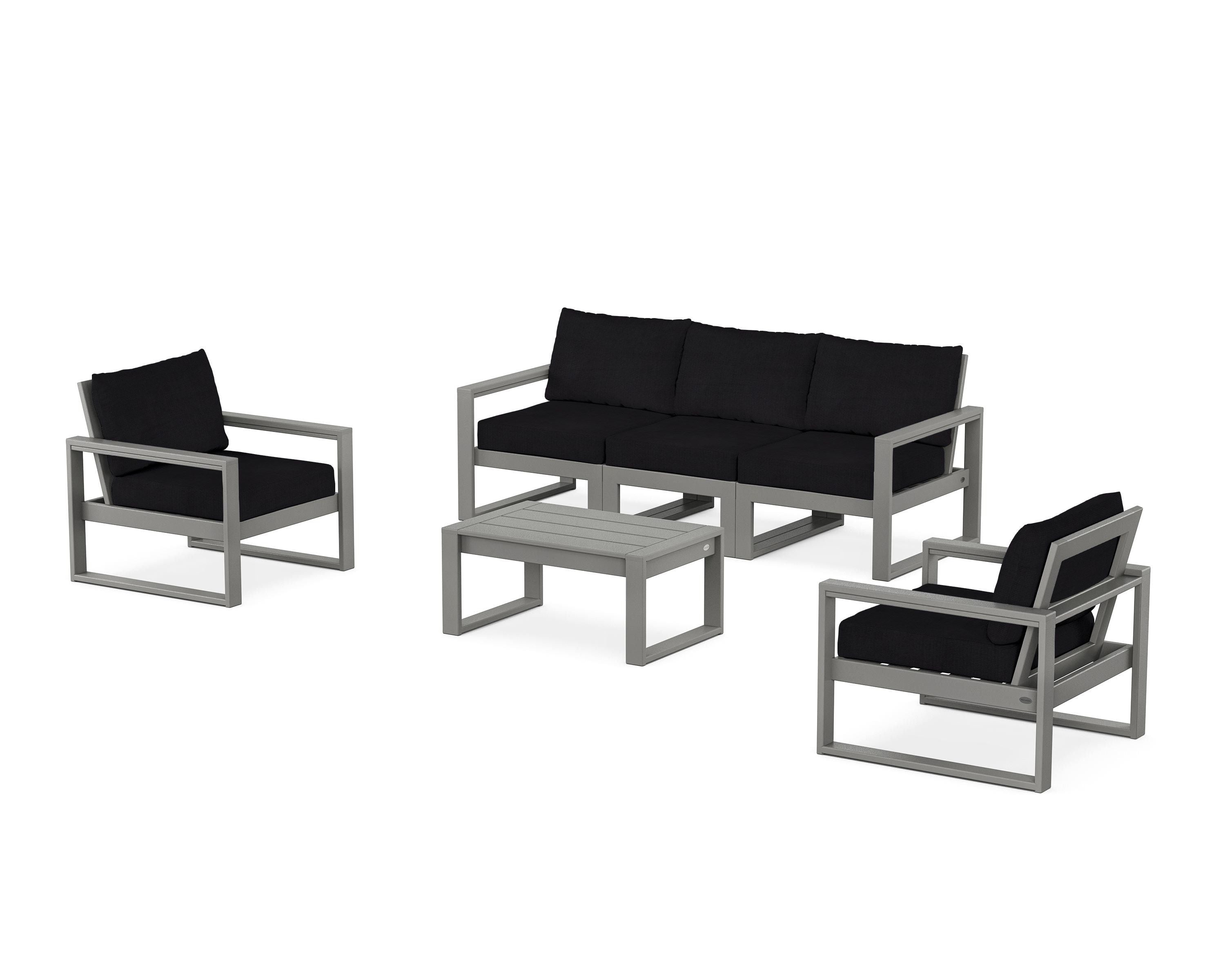 POLYWOOD® EDGE Sectional 4-Piece Deep Seating Set with Sofa in Slate Grey / Midnight Linen
