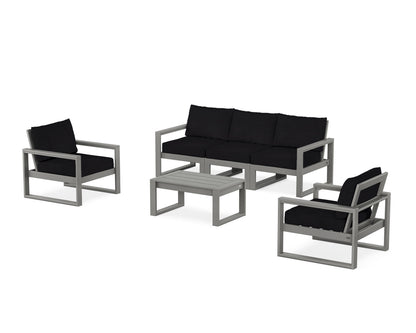 POLYWOOD® EDGE Sectional 4-Piece Deep Seating Set with Sofa in Slate Grey / Midnight Linen