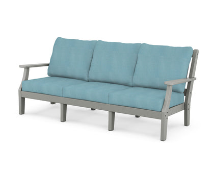 Martha Stewart by POLYWOOD® Chinoiserie Deep Seating Sofa in Slate Grey / Lattice Sky Blue