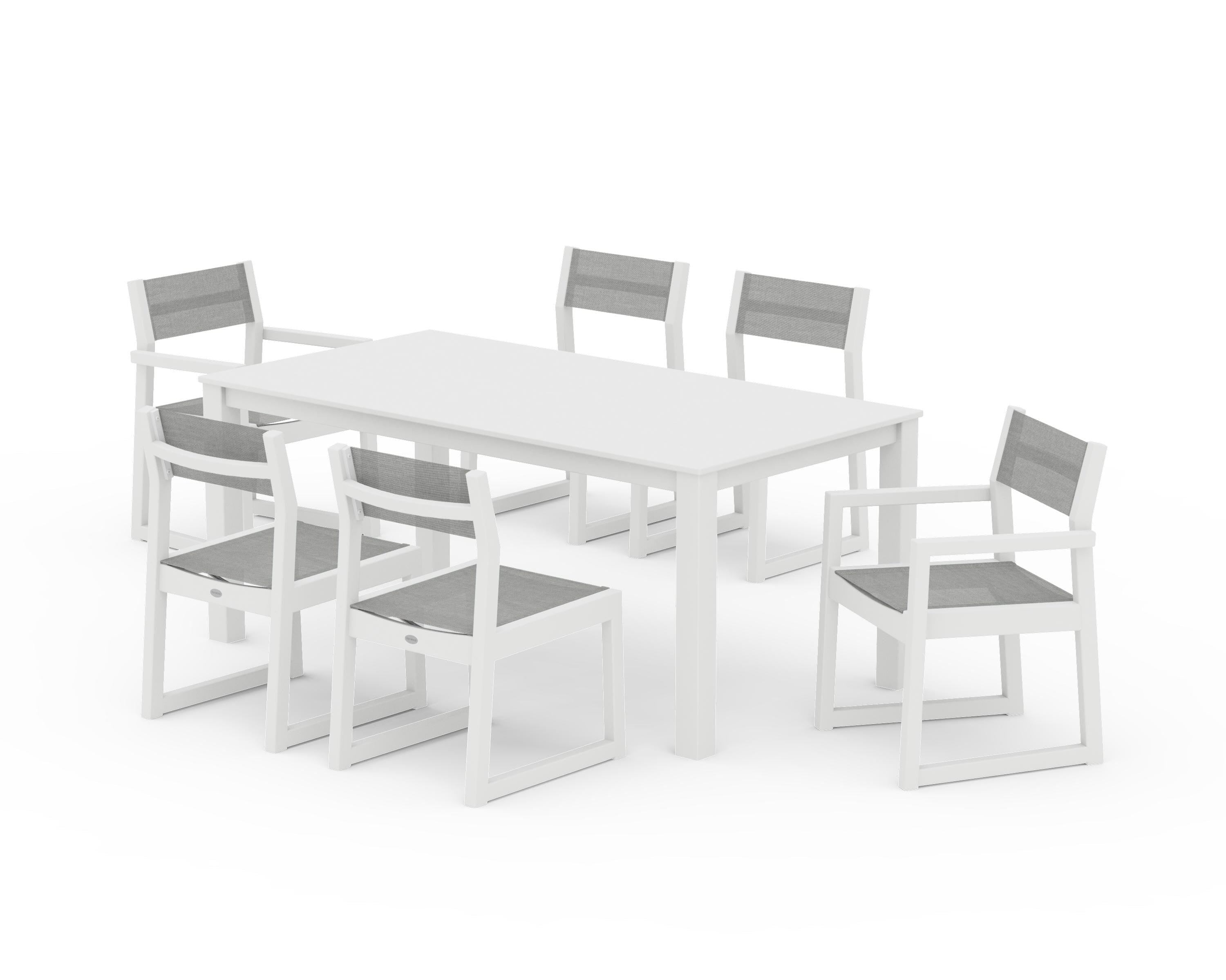 POLYWOOD® EDGE Sling 7-Piece Parsons Dining Set in White / Metallic Sling