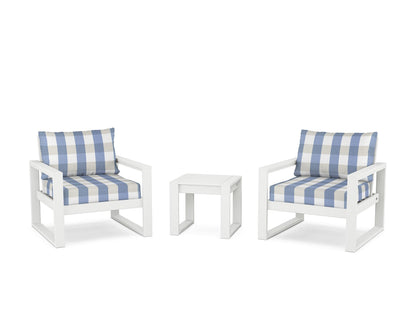POLYWOOD® EDGE Sectional 3-Piece Deep Seating Set in White / Buffalo Plaid Sky Blue