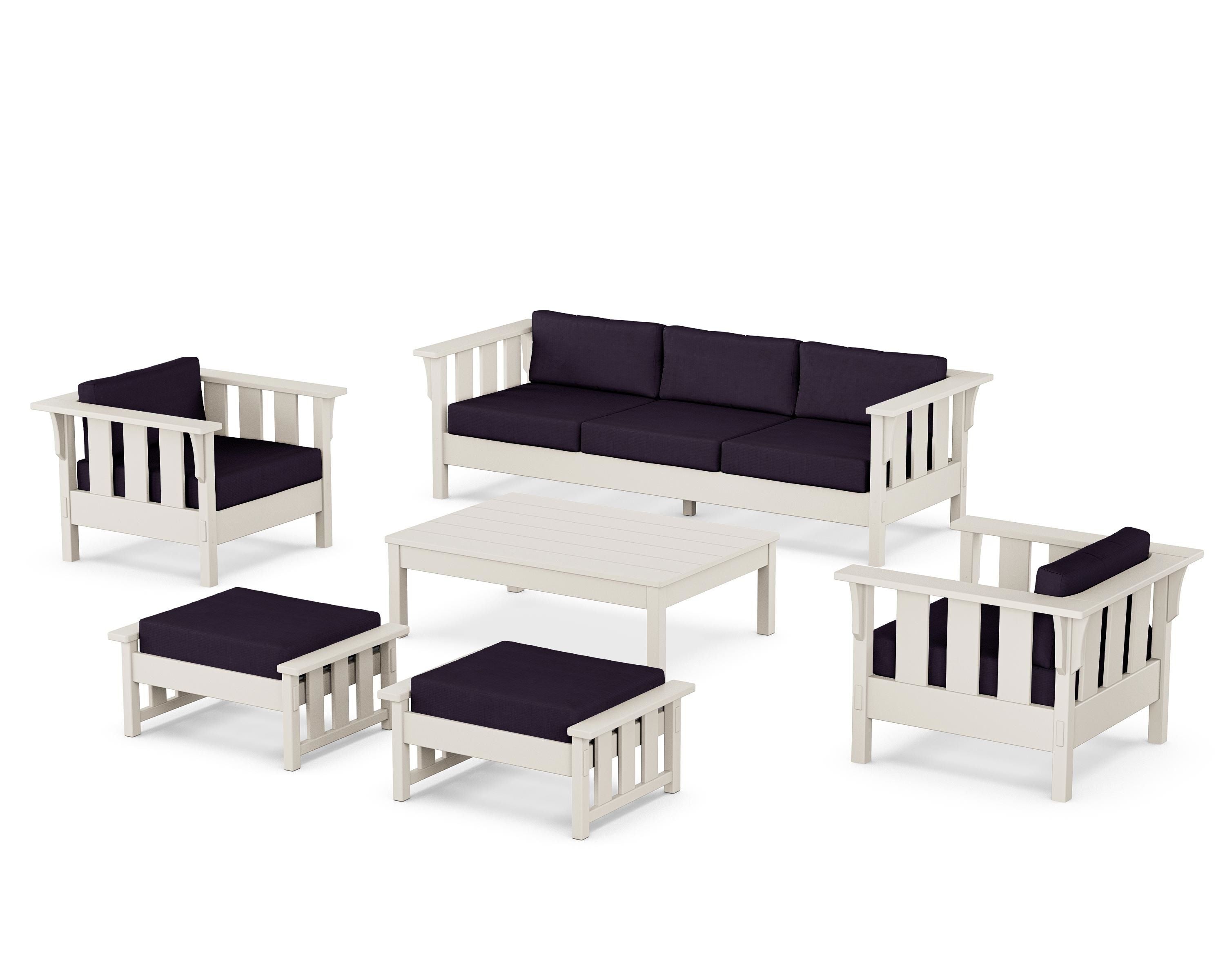 Martha Stewart by POLYWOOD® Acadia 6-Piece Lounge Sofa Set in Sand / Navy Linen