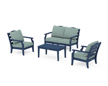 Draper James™ by  POLYWOOD® Savannah 4-Piece Deep Seating Set with Loveseat in Navy / Glacier Spa