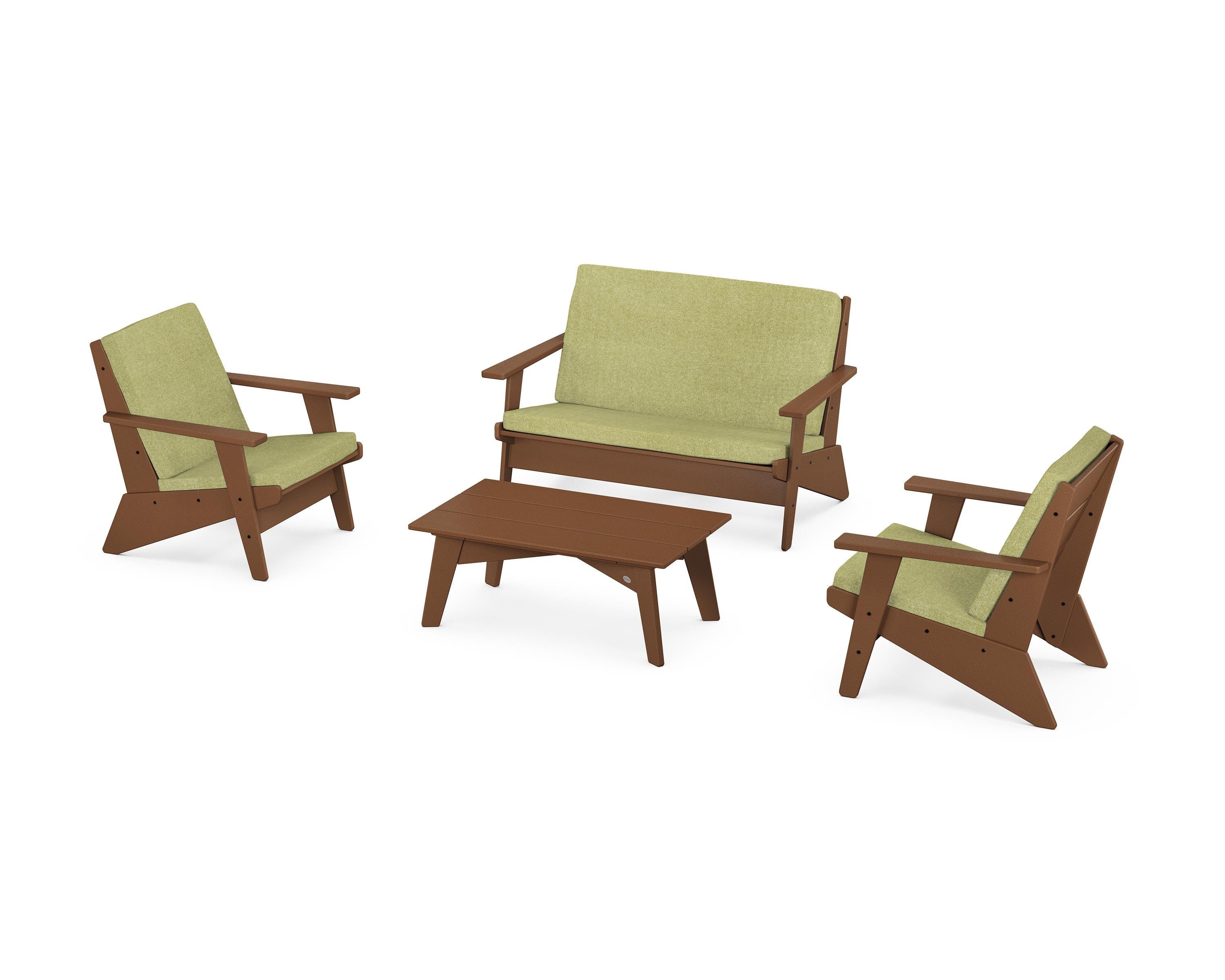POLYWOOD® Riviera Modern Lounge 4-Piece Set in Teak / Chartreuse Boucle