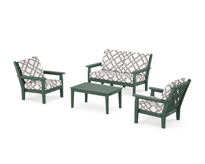 POLYWOOD® Chippendale 4-Piece Deep Seating Set with Loveseat in Green / Trellis Grey Mist