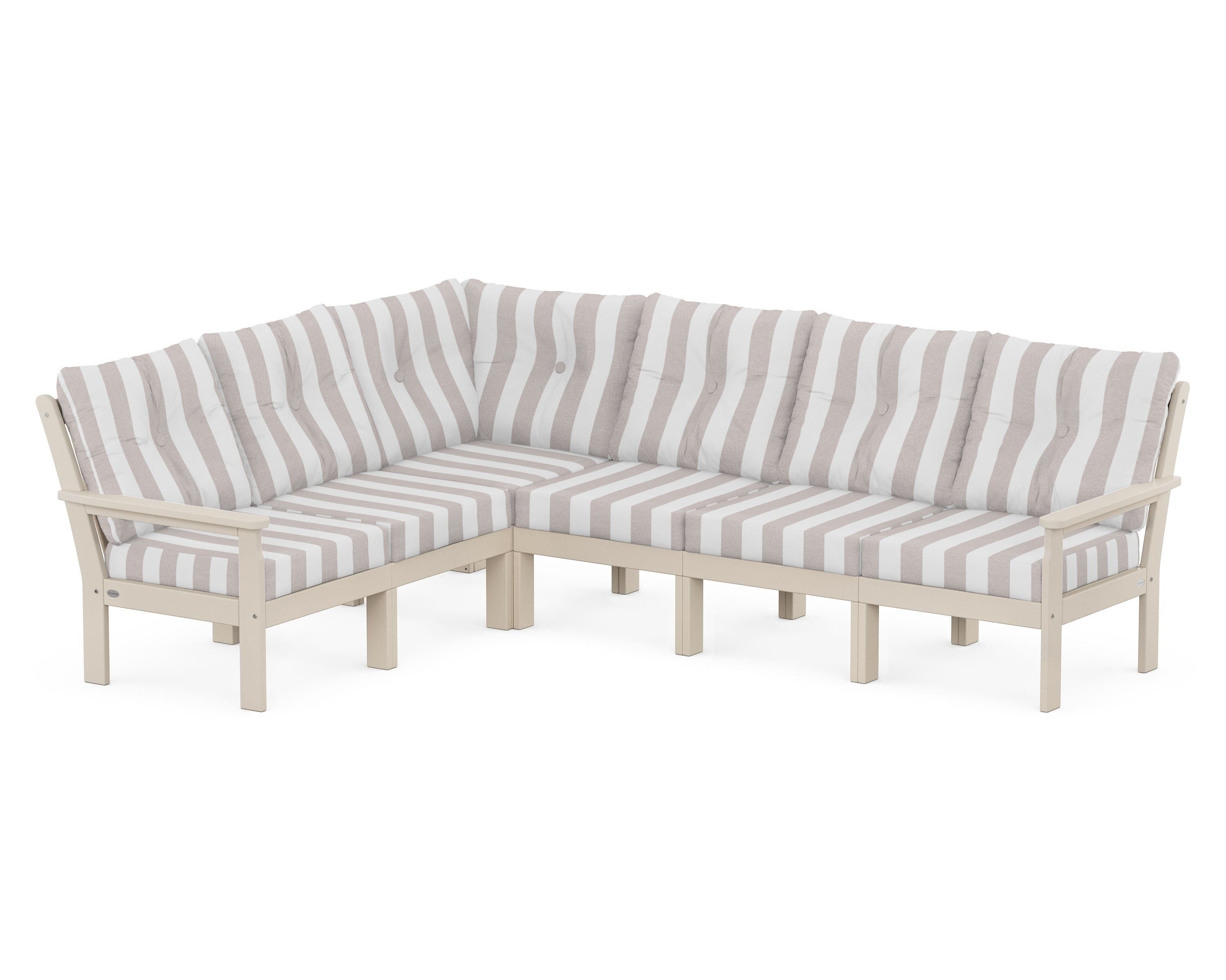 POLYWOOD® Vineyard 6-Piece Sectional in Sand / Cabana Stripe Dune Burlap