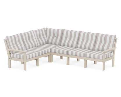 POLYWOOD® Vineyard 6-Piece Sectional in Sand / Cabana Stripe Dune Burlap