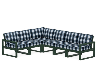 POLYWOOD® EDGE 6-Piece Modular Deep Seating Set in Green / Buffalo Plaid Marine Indigo