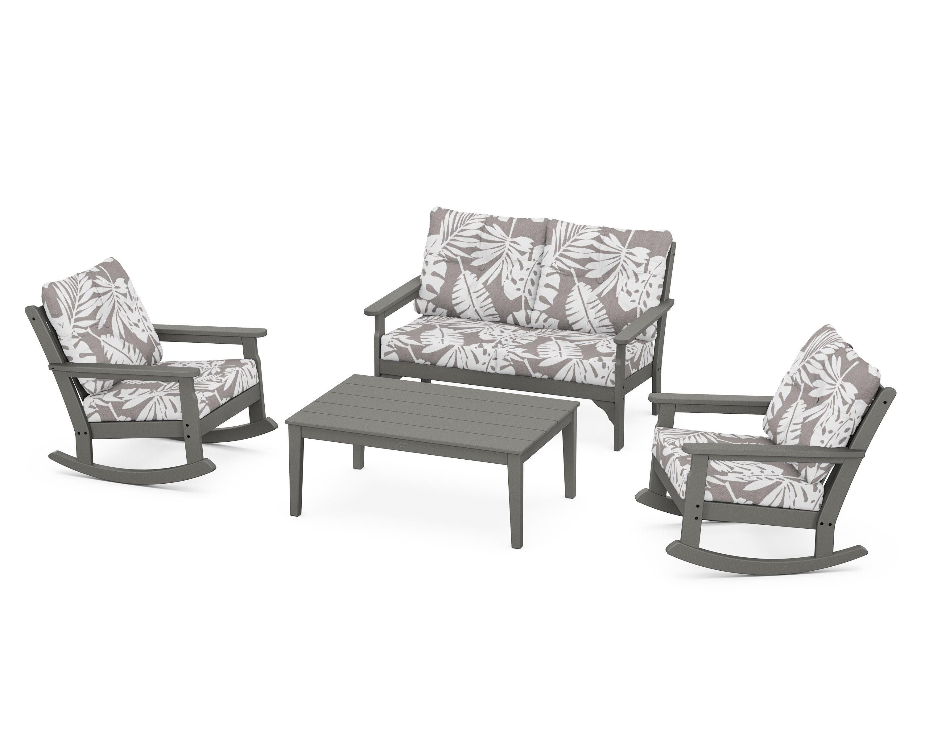 POLYWOOD® Vineyard 4-Piece Deep Seating Rocking Chair Set in Slate Grey / Leaf Grey Mist