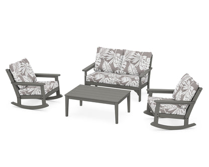 POLYWOOD® Vineyard 4-Piece Deep Seating Rocking Chair Set in Slate Grey / Leaf Grey Mist