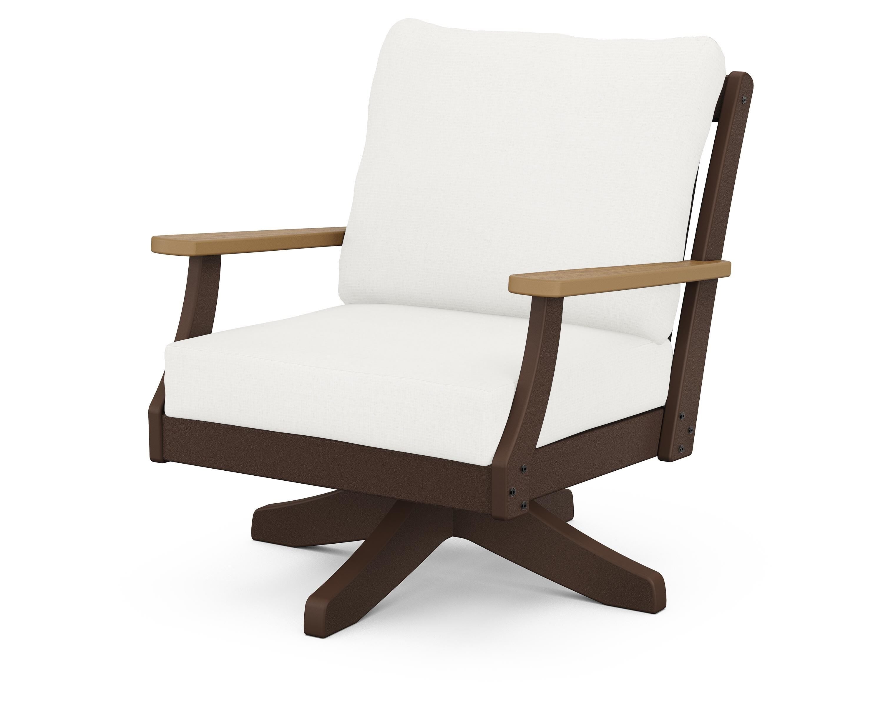 POLYWOOD® Braxton Deep Seating Swivel Chair in Mahogany / Natural / Natural Linen
