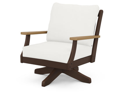 POLYWOOD® Braxton Deep Seating Swivel Chair in Mahogany / Natural / Natural Linen