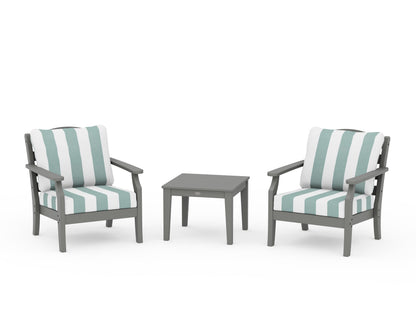 Draper James™ by  POLYWOOD® Savannah 3-Piece Deep Seating Set in Slate Grey / Cabana Stripe Glacier Spa