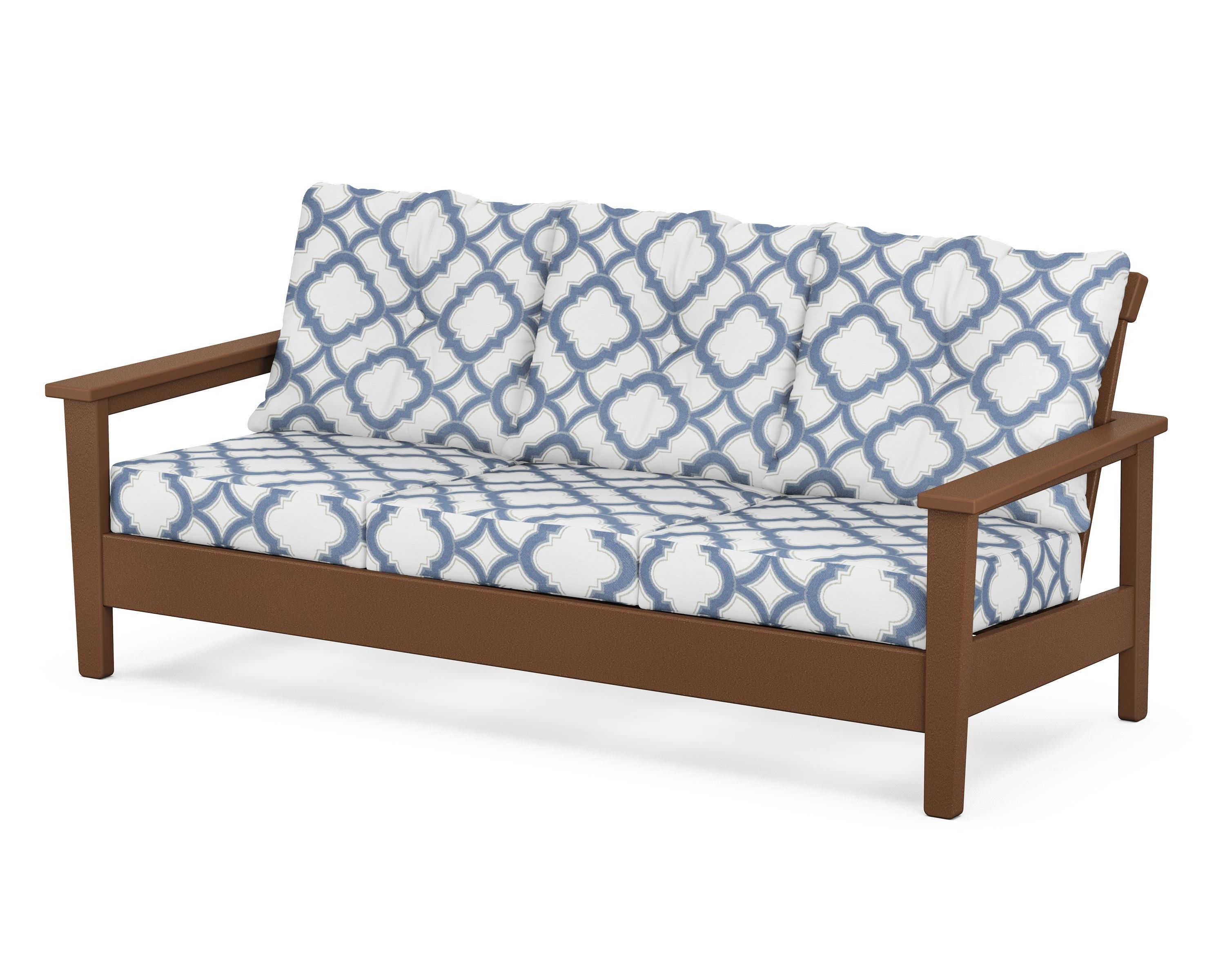 POLYWOOD® Prescott Deep Seating Sofa in Teak / Trellis Sky Blue