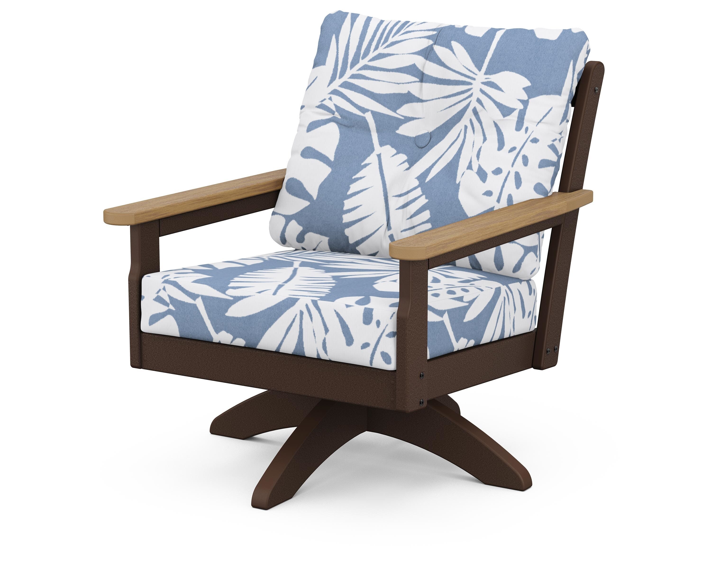 POLYWOOD® Vineyard Deep Seating Swivel Chair in Mahogany / Natural / Leaf Sky Blue