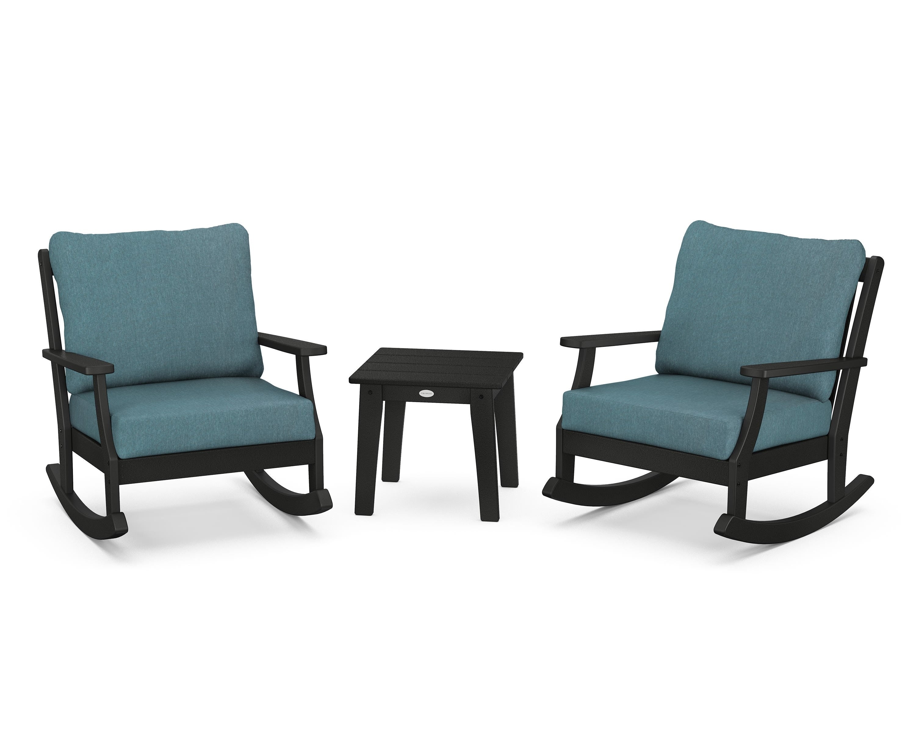 POLYWOOD® Braxton 3-Piece Deep Seating Rocker Set in Black / Ocean Teal