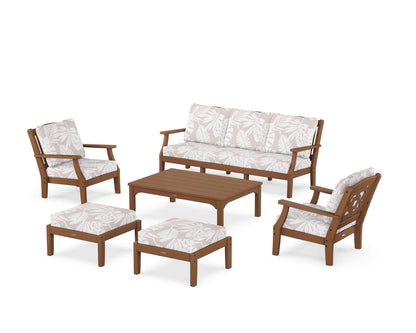 Martha Stewart by POLYWOOD® Chinoiserie 6-Piece Lounge Sofa Set in Teak / Leaf Dune Burlap