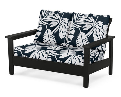 POLYWOOD® Prescott Deep Seating Loveseat in Black / Leaf Marine Indigo