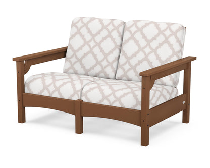 POLYWOOD® Club Loveseat in Teak / Trellis Dune Burlap