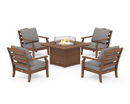Draper James™ by  POLYWOOD® Savannah 5-Piece Deep Seating Set with Fire Pit Table in Teak / Grey Mist