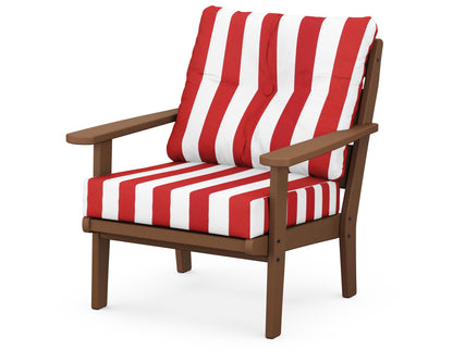 POLYWOOD® Lakeside Deep Seating Chair in Teak / Cabana Stripe Crimson