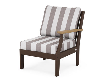 POLYWOOD® Braxton Modular Right Arm Chair in Mahogany / Natural / Cabana Stripe Grey Mist