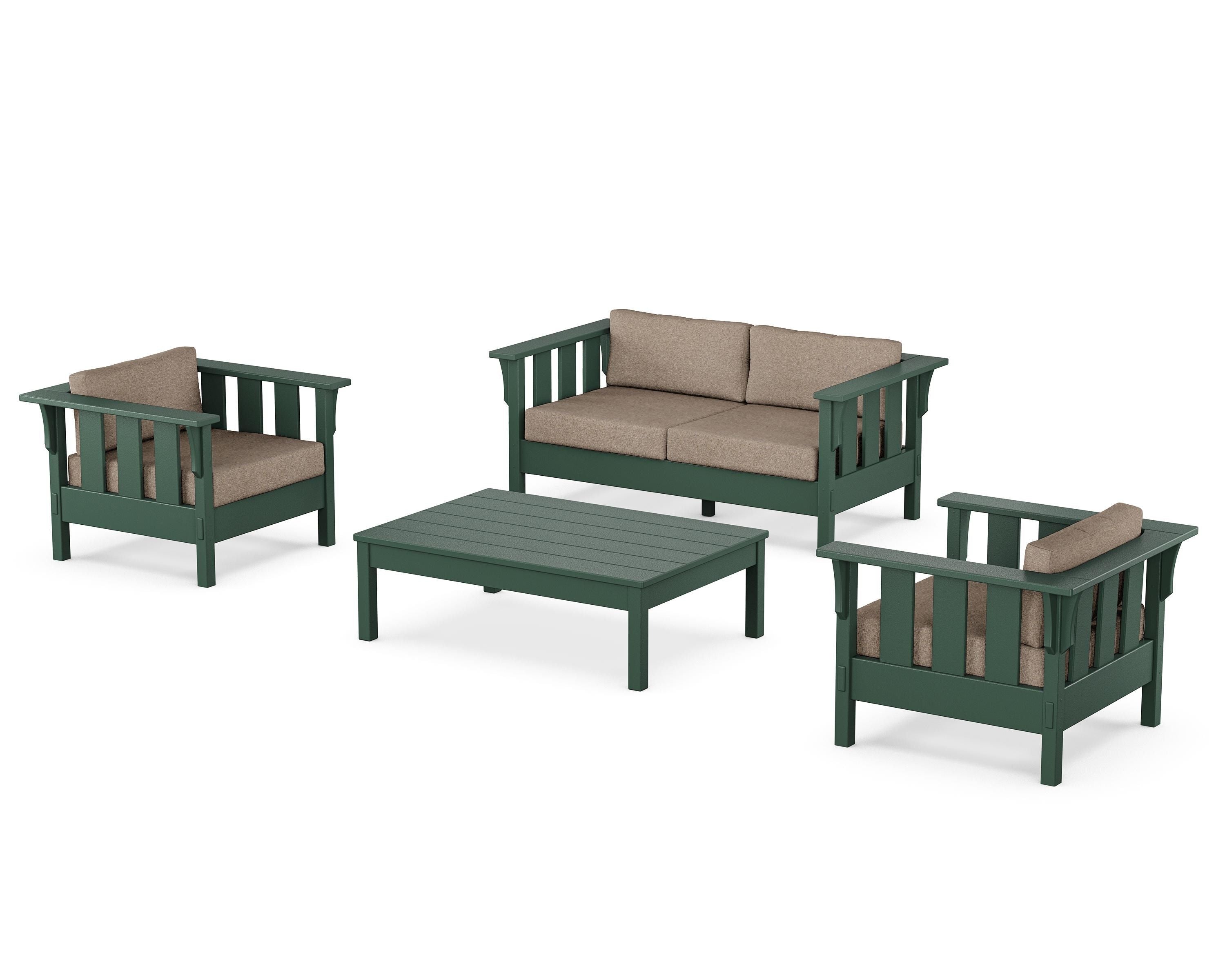 Martha Stewart by POLYWOOD® Acadia 4-Piece Deep Seating Set with Loveseat in Green / Spiced Burlap