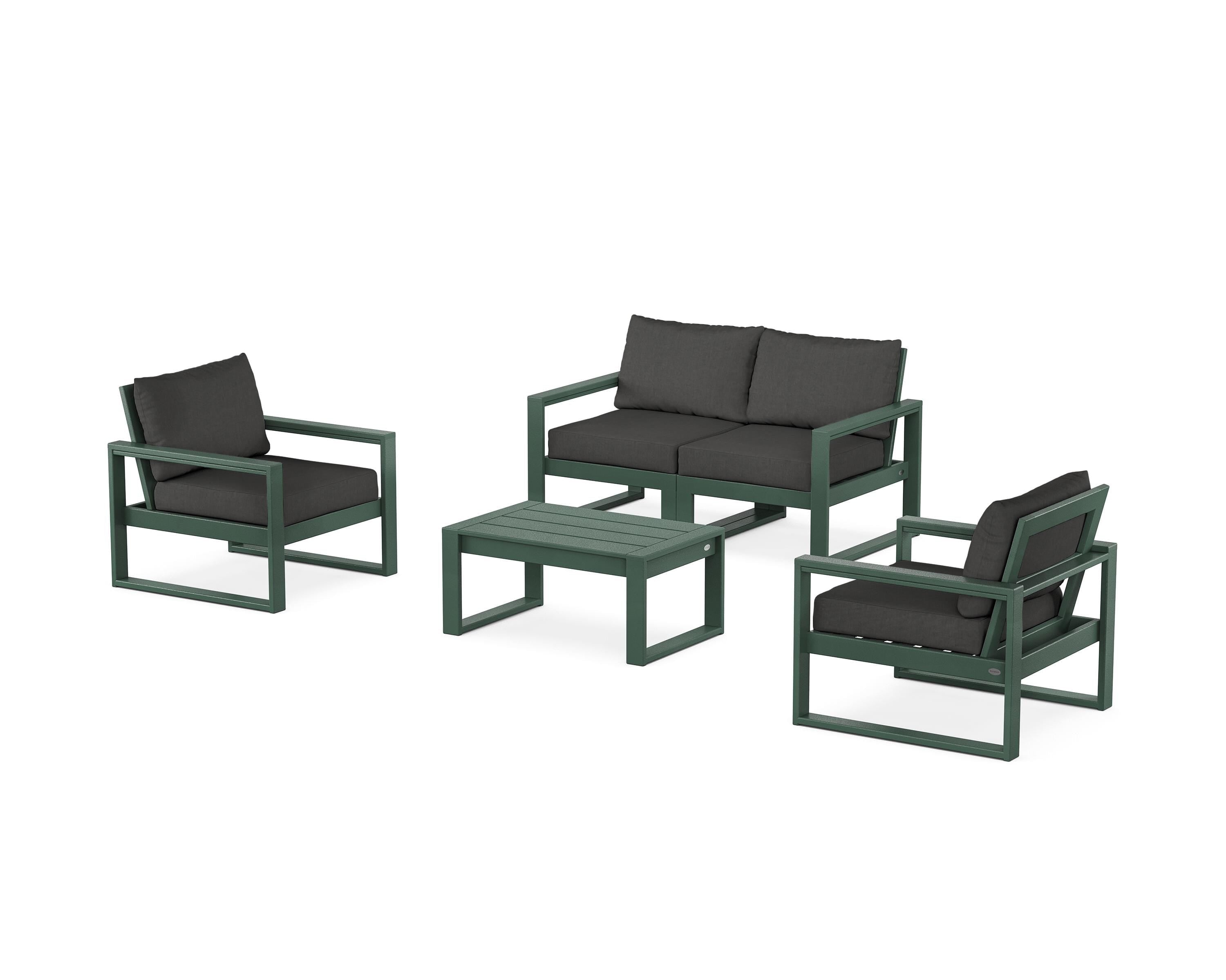 POLYWOOD® EDGE Sectional 4-Piece Deep Seating Set with Loveseat in Green / Spectrum Carbon