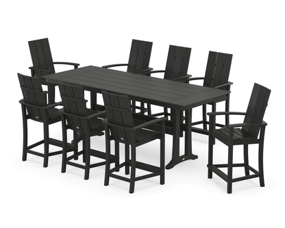 POLYWOOD® Modern Adirondack 9-Piece Farmhouse Counter Set with Trestle Legs in Black