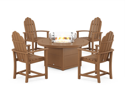 POLYWOOD® Classic 4-Piece Upright Adirondack Conversation Set with Fire Pit Table in Teak
