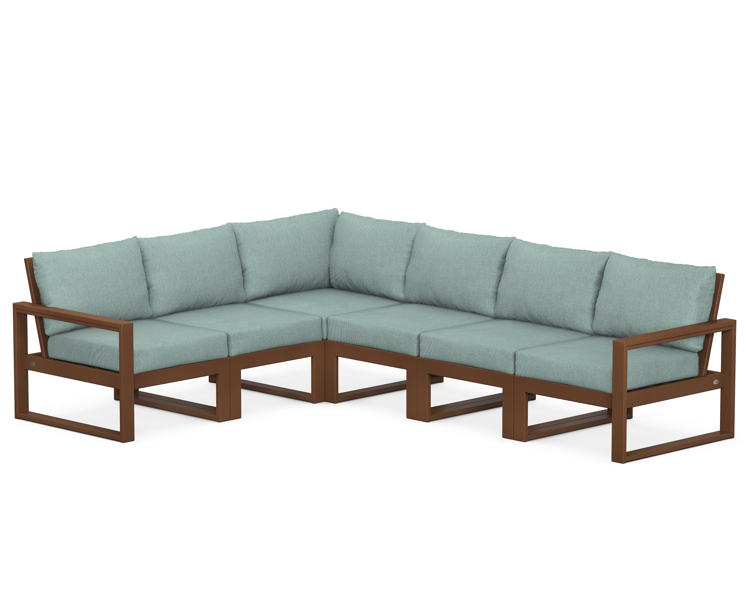POLYWOOD® EDGE 6-Piece Modular Deep Seating Set in Teak / Glacier Spa