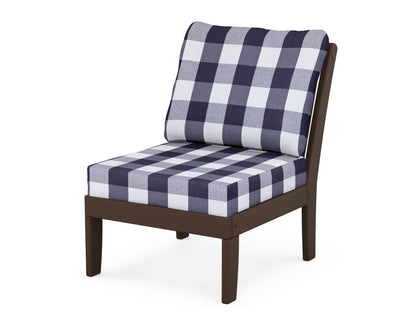 POLYWOOD® Braxton Modular Armless Chair in Mahogany / Buffalo Plaid Navy