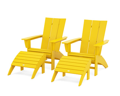 POLYWOOD® Modern Curveback Adirondack Chair 4-Piece Set with Ottomans in Lemon