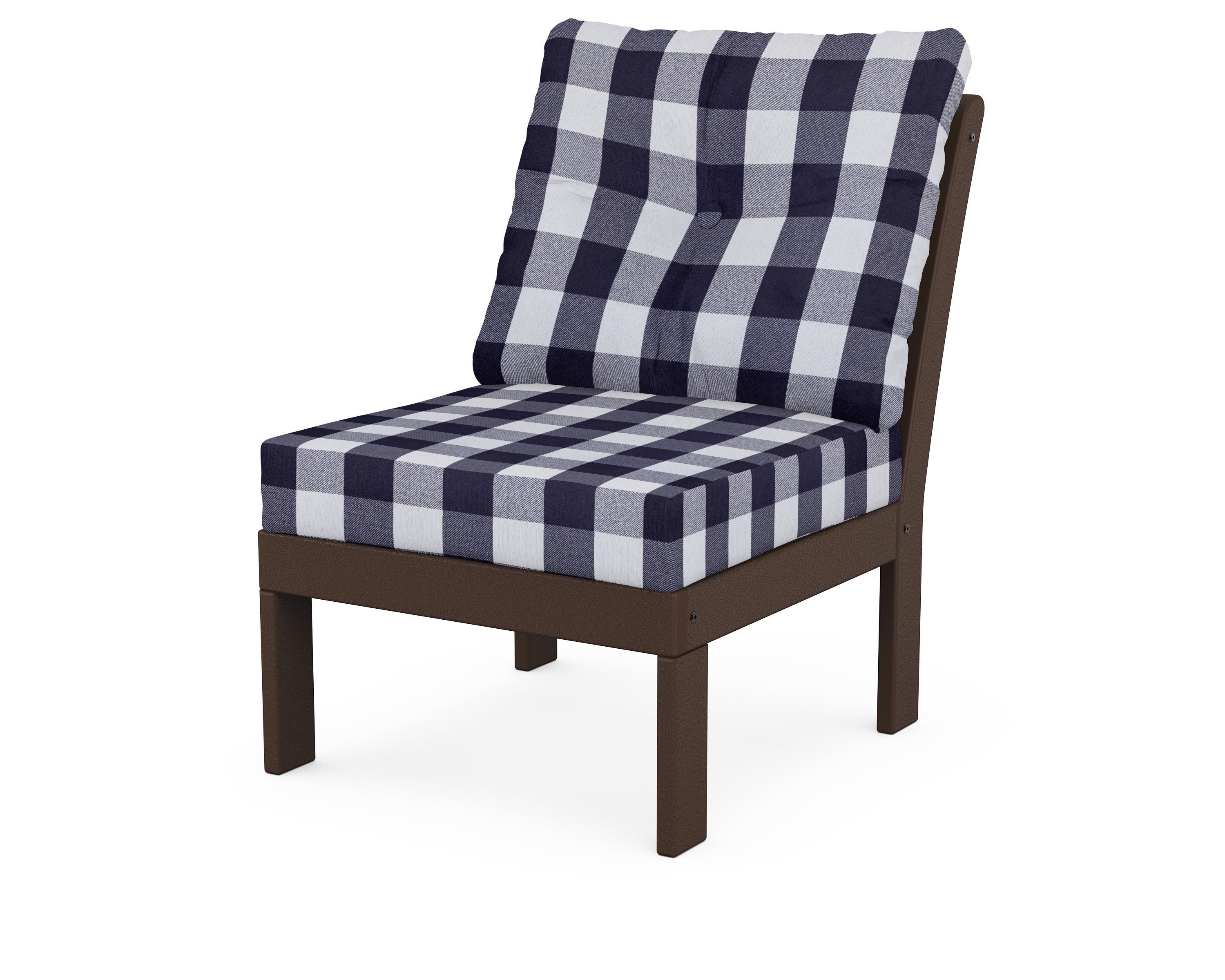 POLYWOOD® Vineyard Modular Armless Chair in Mahogany / Buffalo Plaid Navy