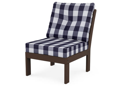 POLYWOOD® Vineyard Modular Armless Chair in Mahogany / Buffalo Plaid Navy