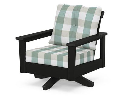 POLYWOOD® Prescott Deep Seating Swivel Chair in Black / Buffalo Plaid Glacier Spa