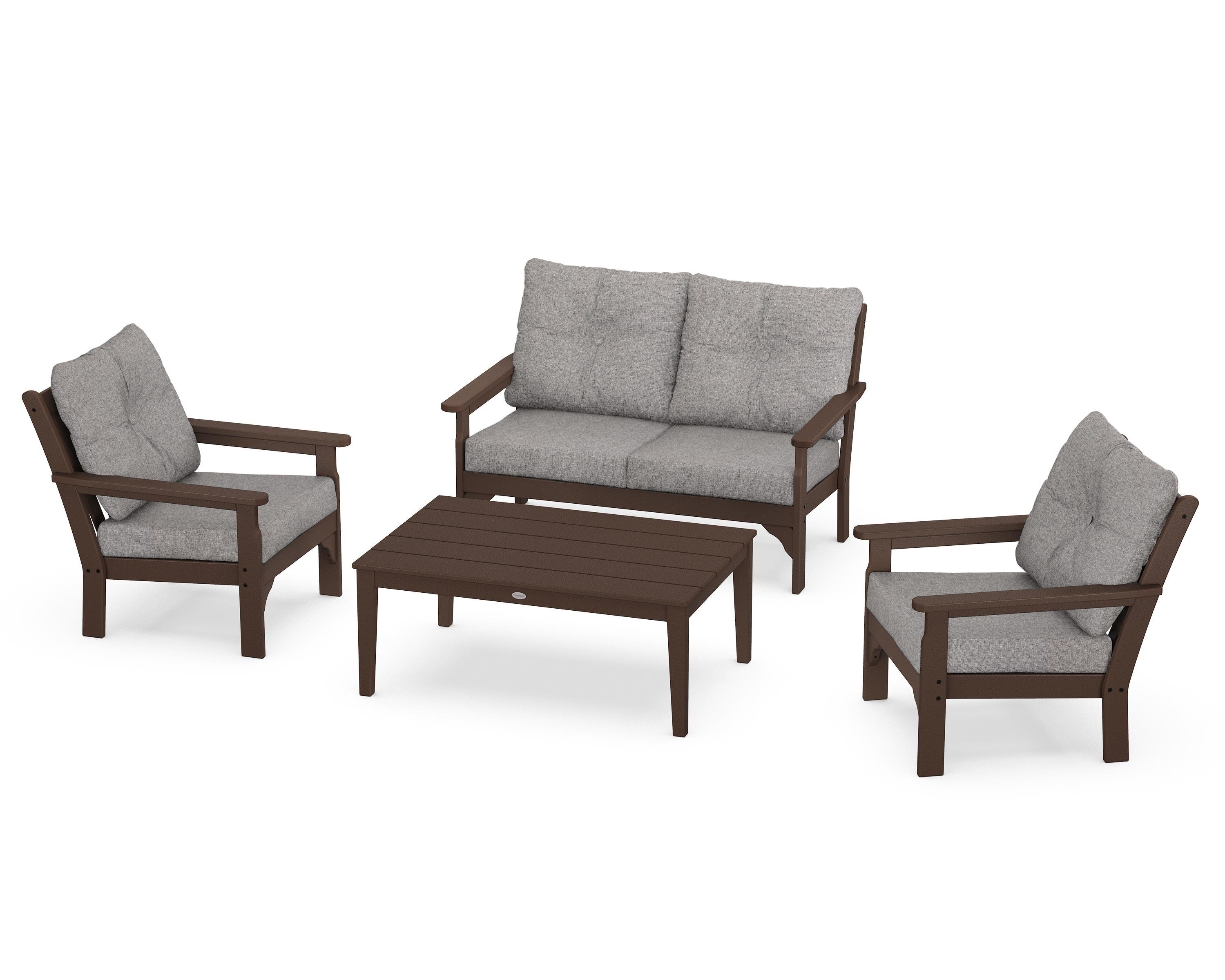 POLYWOOD® Vineyard 4-Piece Deep Seating Set in Mahogany / Grey Mist