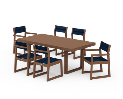 POLYWOOD® EDGE Sling 7-Piece Dining Set in Teak / Navy Blue Sling