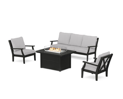 POLYWOOD® Braxton Deep Seating Fire Pit Table Set in Black / Granite