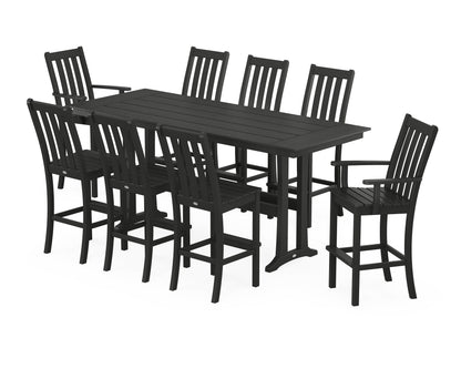 POLYWOOD® Vineyard 9-Piece Farmhouse Bar Set with Trestle Legs in Black