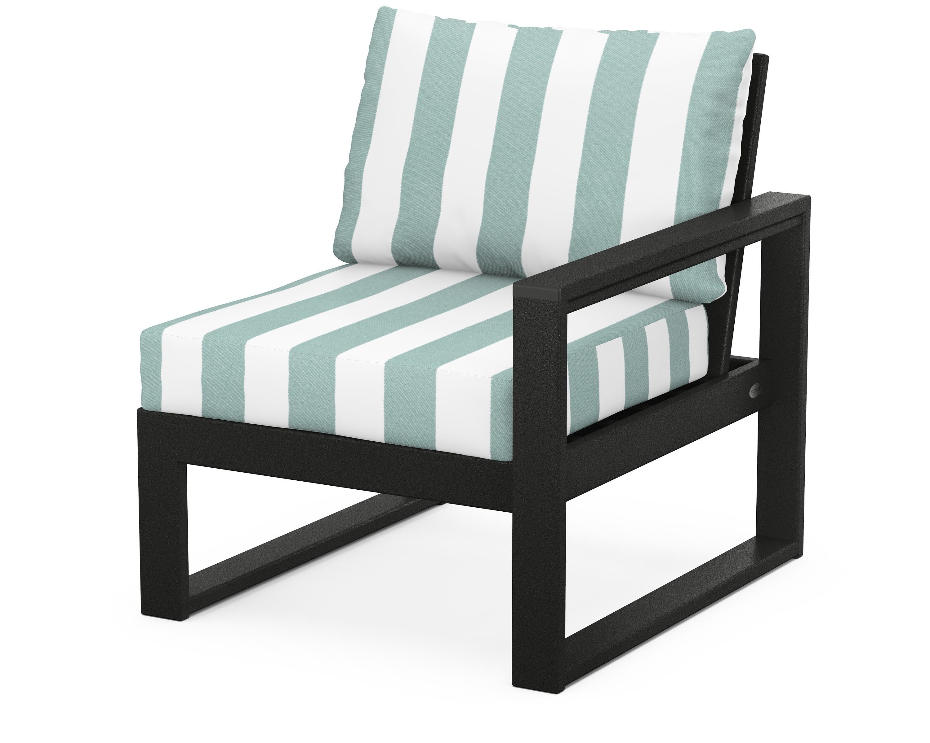 POLYWOOD® EDGE Modular Right Arm Chair in Black / Cabana Stripe Glacier Spa