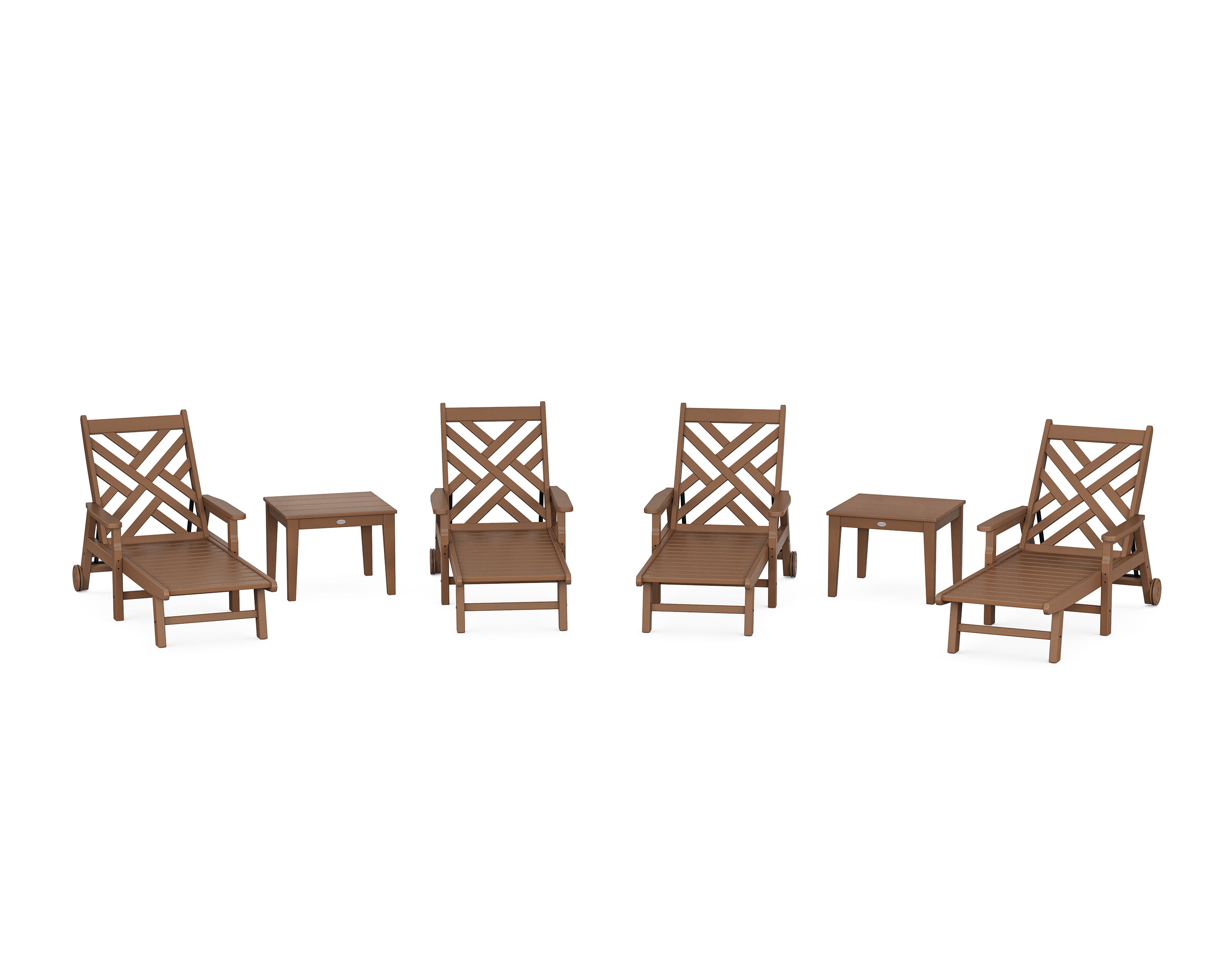 POLYWOOD® Chippendale 6-Piece Chaise Set with Arms and Wheels in Teak
