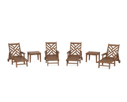POLYWOOD® Chippendale 6-Piece Chaise Set with Arms and Wheels in Teak