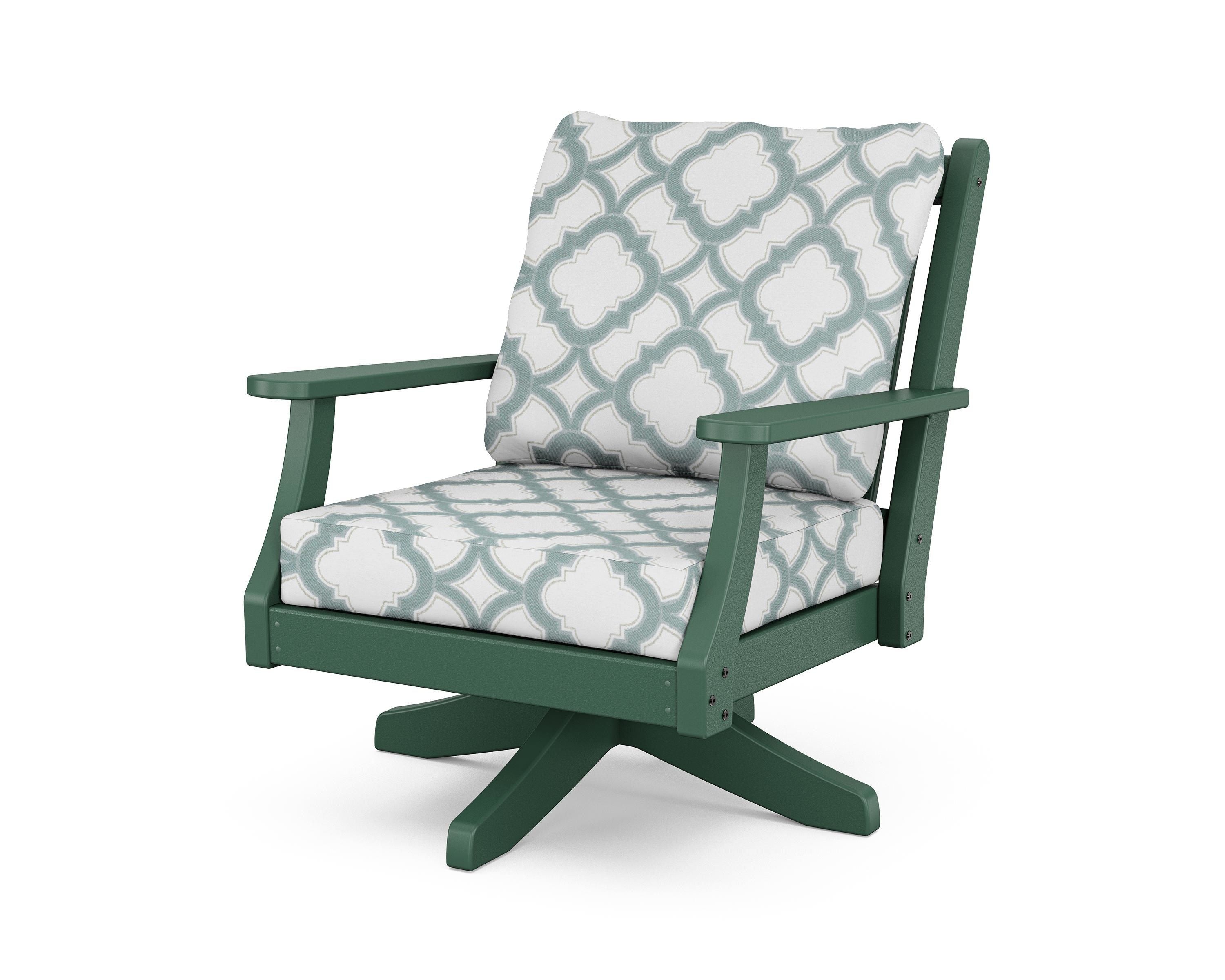 Country Living Wovendale Deep Seating Swivel Chair in Green / Trellis Glacier Spa