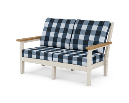 POLYWOOD® Chippendale Deep Seating Loveseat in Sand / Natural / Buffalo Plaid Marine Indigo