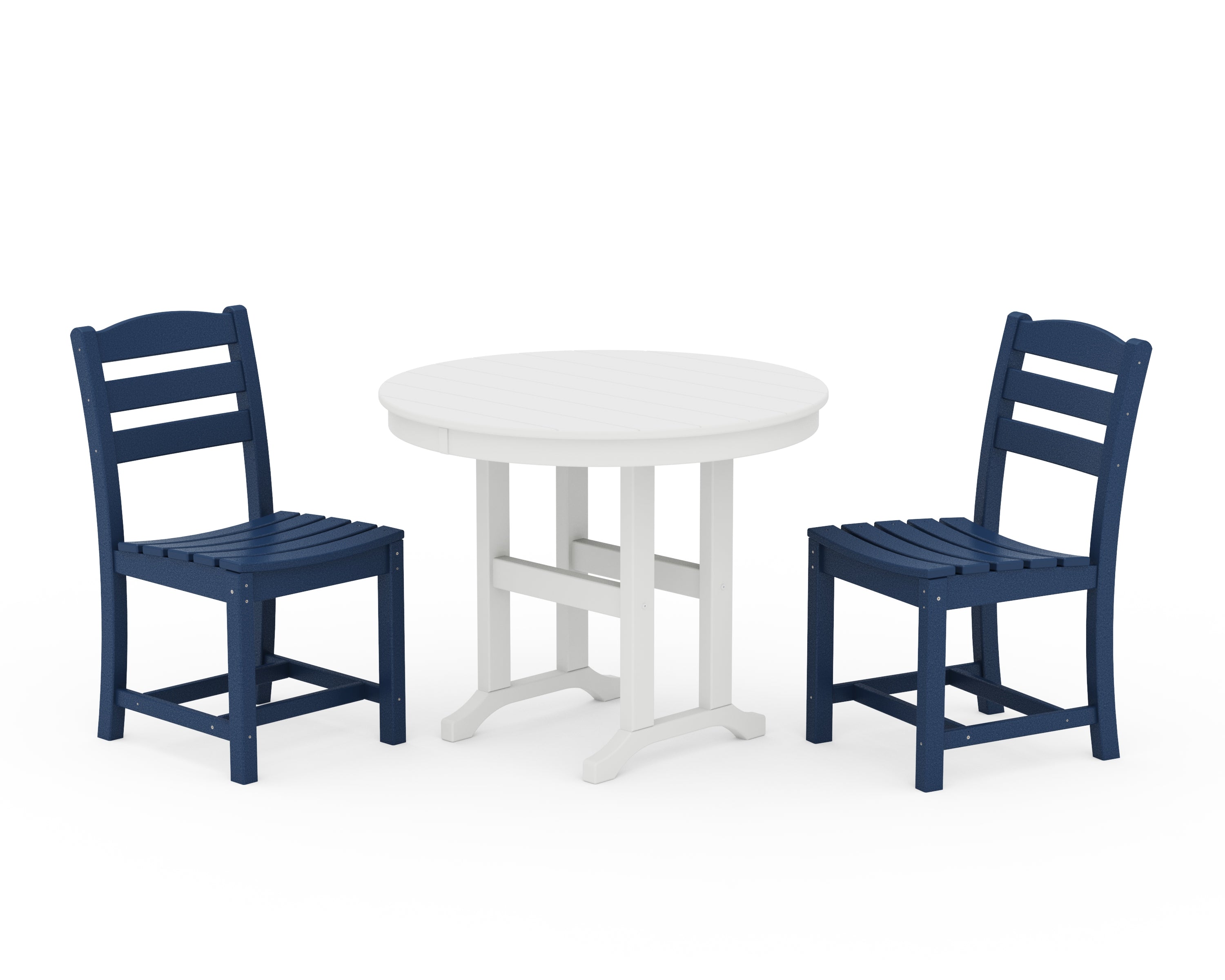 POLYWOOD® La Casa Café Side Chair 3-Piece Round Dining Set in Navy / White