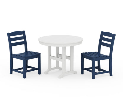 POLYWOOD® La Casa Café Side Chair 3-Piece Round Dining Set in Navy / White