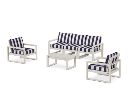 POLYWOOD® EDGE Sectional 4-Piece Deep Seating Set with Sofa in Sand / Cabana Stripe Navy