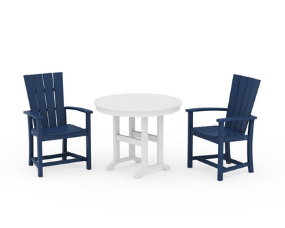 POLYWOOD® Quattro 3-Piece Round Farmhouse Dining Set in Navy / White