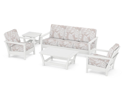 POLYWOOD® Harbour 5-Piece Deep Seating Set in White / Leaf Dune Burlap